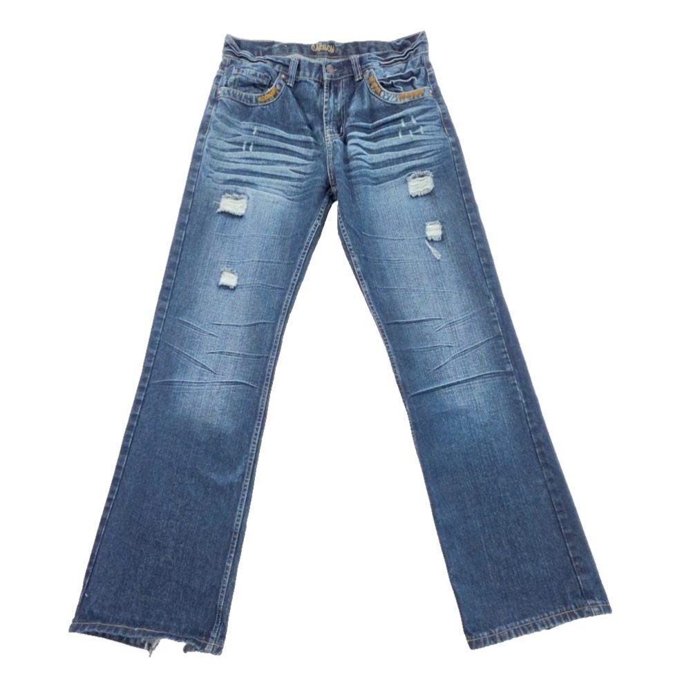 Carbon Jeans Men's 34x34 Distressed Straight Leg Pockets Dark Wash Cotton Blue